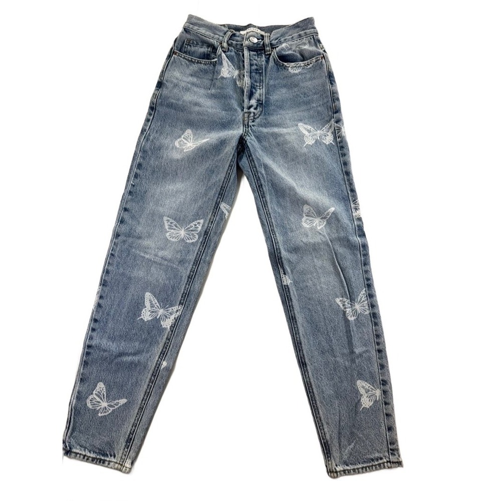 PacSun Butterfly Print Jeans Women 23 Ultra High Rise Slim Light Wash Denim
